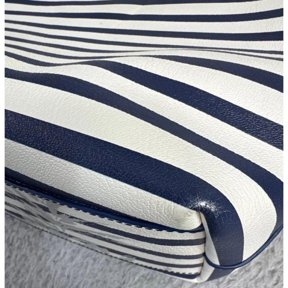 Tommy Bahama Floral Stripe Tote W/Pouch Navy White Faux Leather Travel Beach 90s - Picture 10 of 16